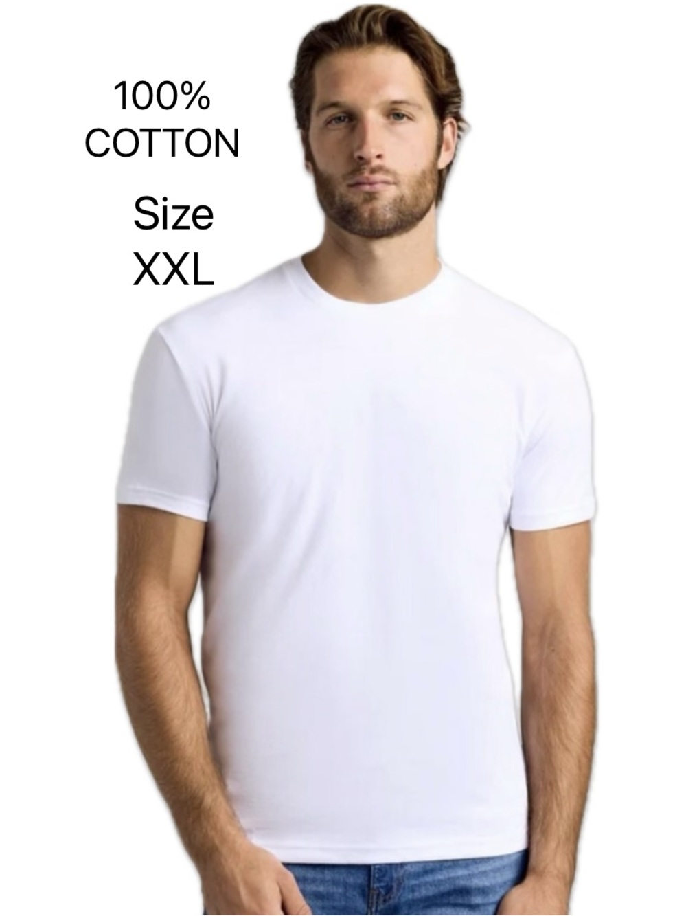 White Classic Crew Neck T-Shirt New XXL 100% Cotton